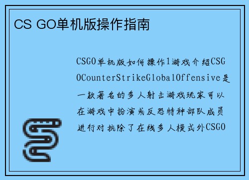 CS GO单机版操作指南